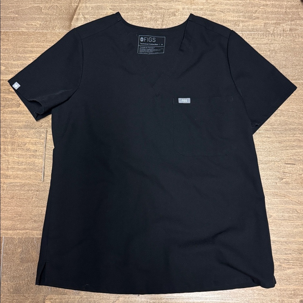Figs Jet Black V-Neck Scrub Top